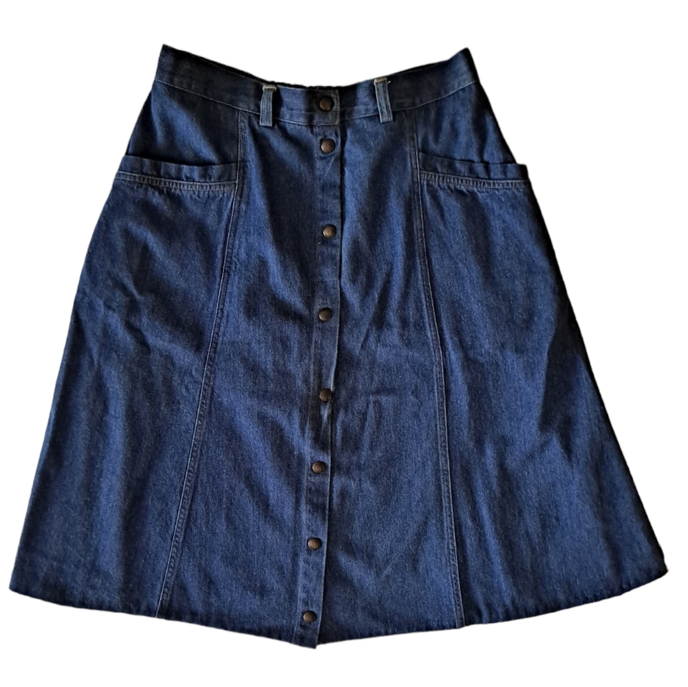 Vintage Studiowear a line blue denim button up skirt